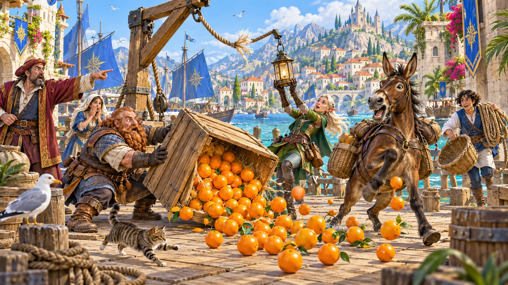 Fantasy editorial illustration of an accident in a tabletop adventure